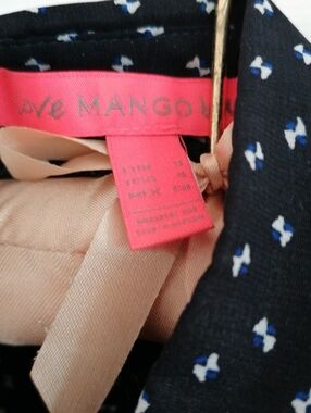 Mango Navy long sleeve bow-Pattern blouse. Light and airy fabric.